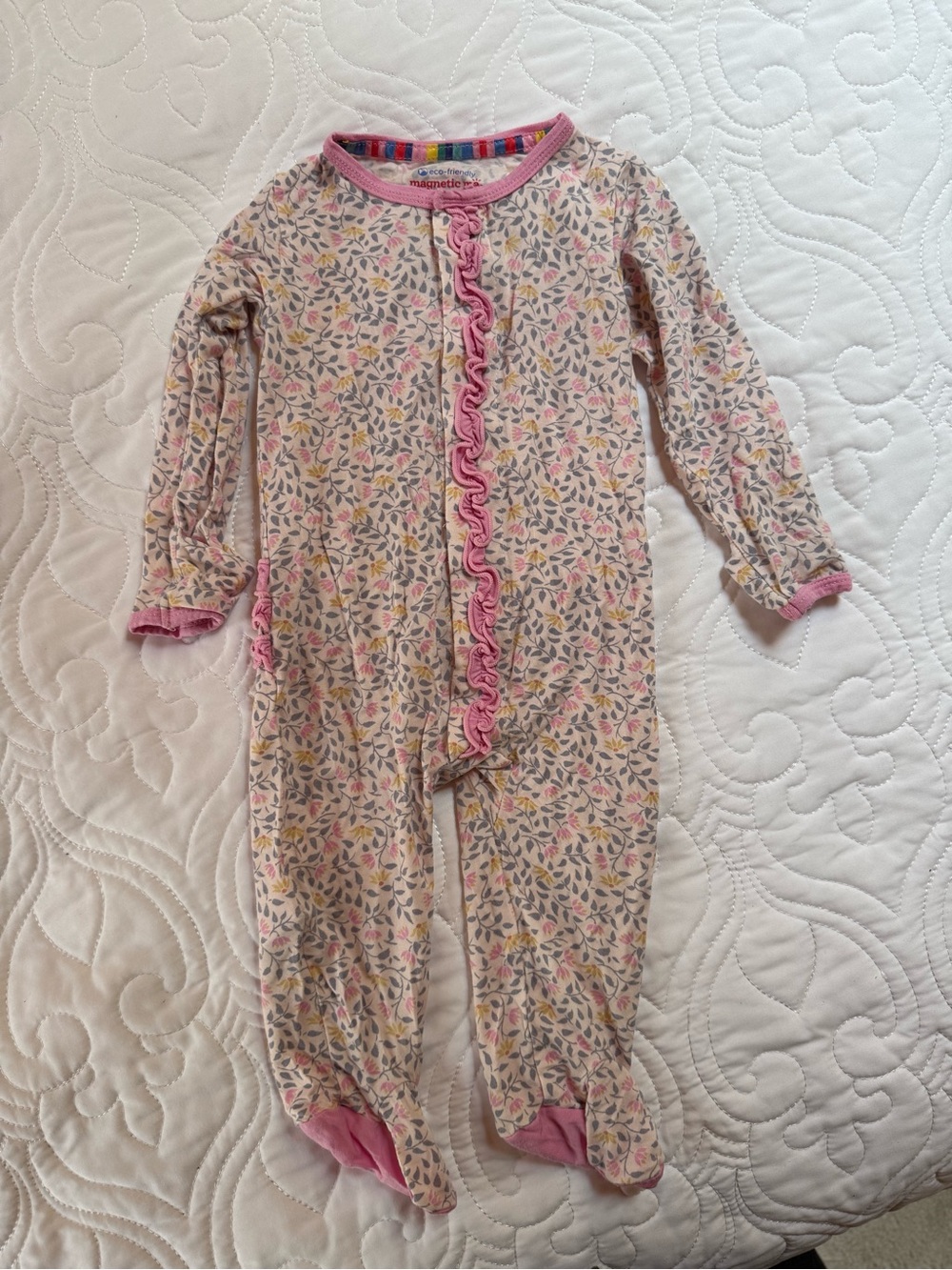 Magnetic Me Pink Floral Ruffle Footed One-Piece